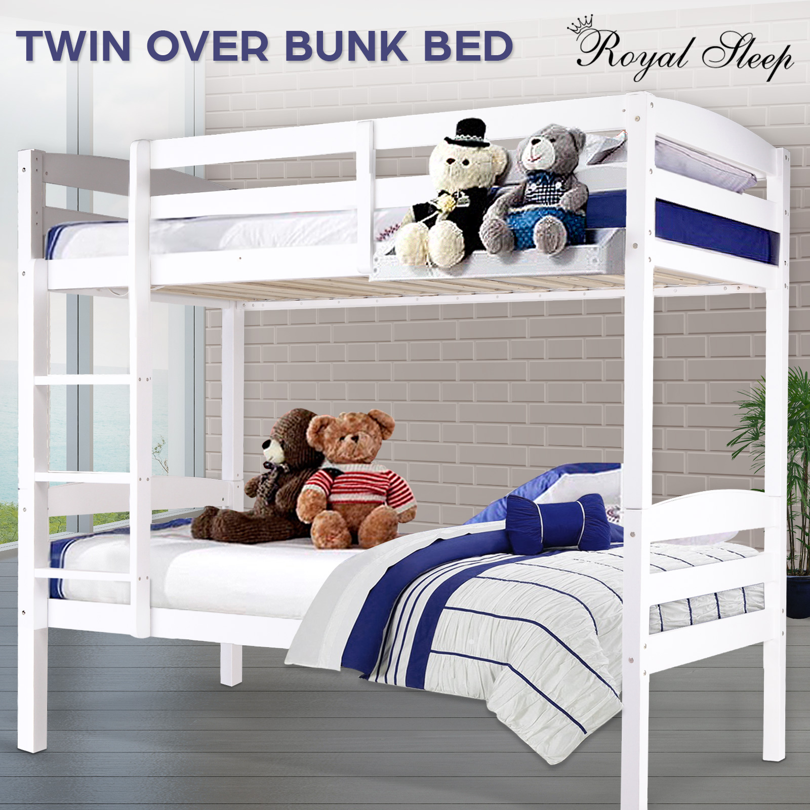 White Convertible Single Bunk Bed for Kids