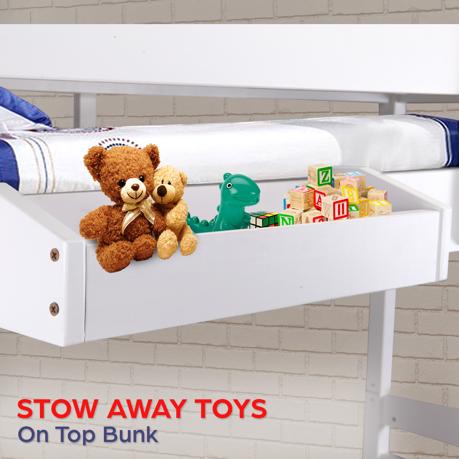 White Convertible Single Bunk Bed for Kids