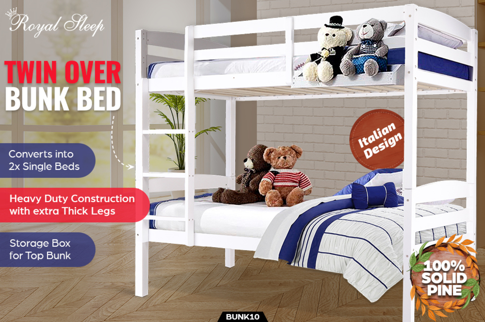 White Convertible Single Bunk Bed for Kids