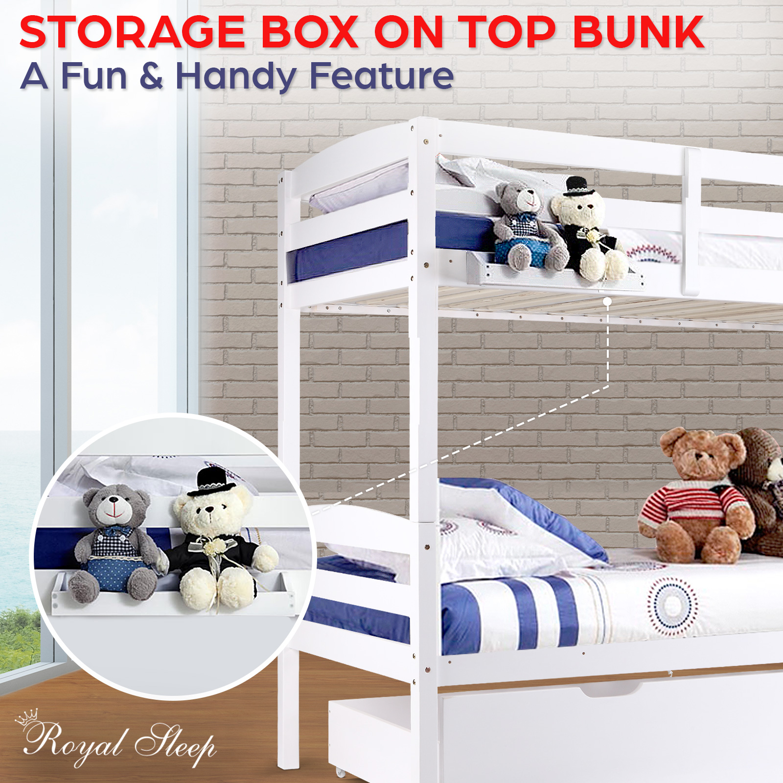 White Pine Wood Single Bunk Beds for Kids