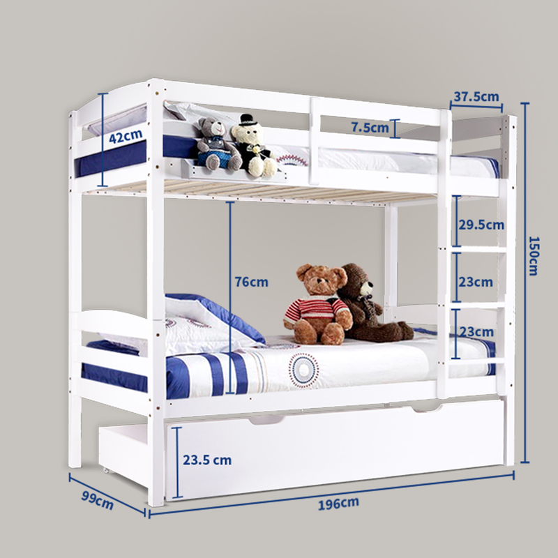 White Pine Wood Single Bunk Beds for Kids