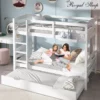 Bunk Bed w/ Trundle Solid Pine Frame Children Bedroom Kids Furniture