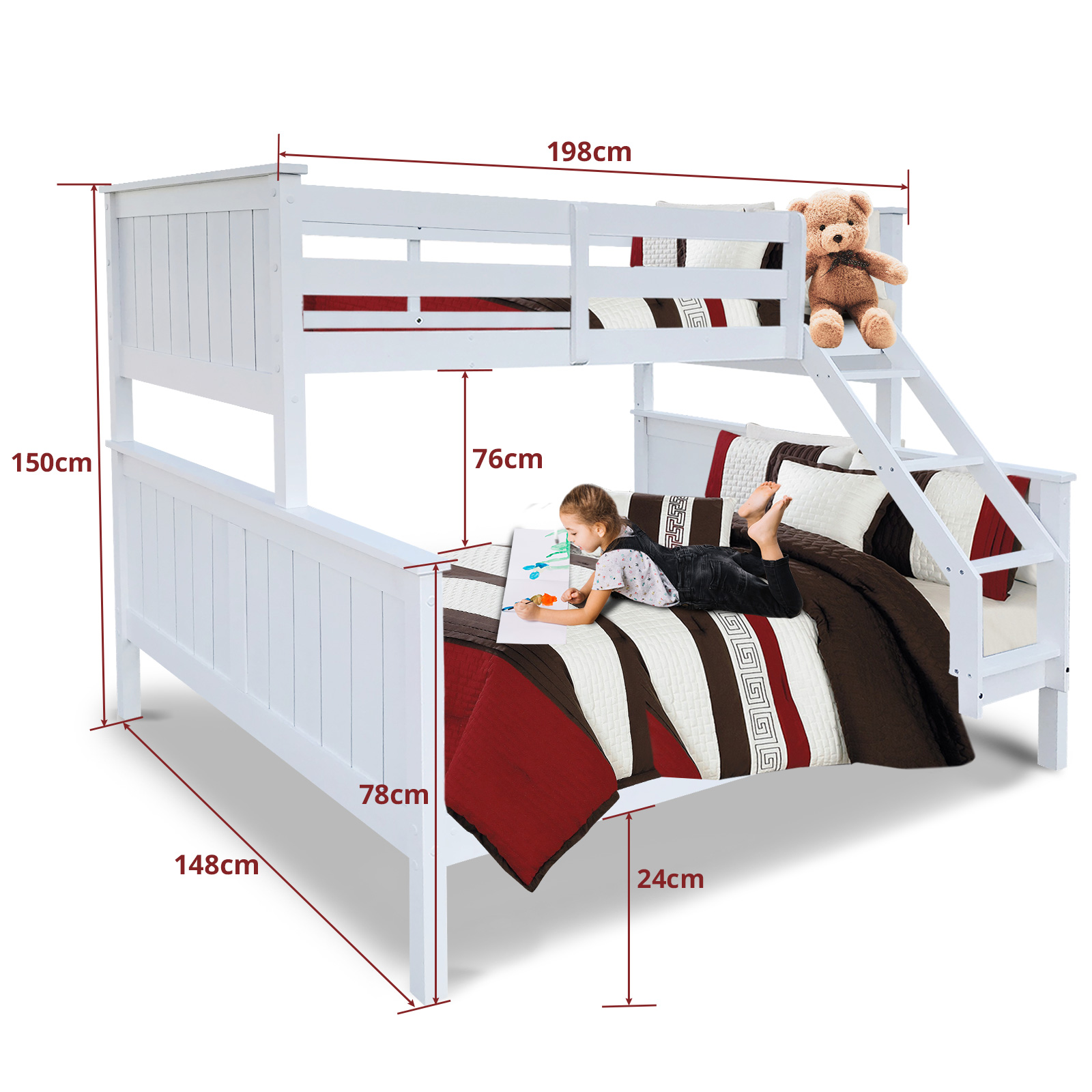 NEW Bunk Bed Double Single Frame Solid Pine Beds Children Bedroom Kids Furniture
