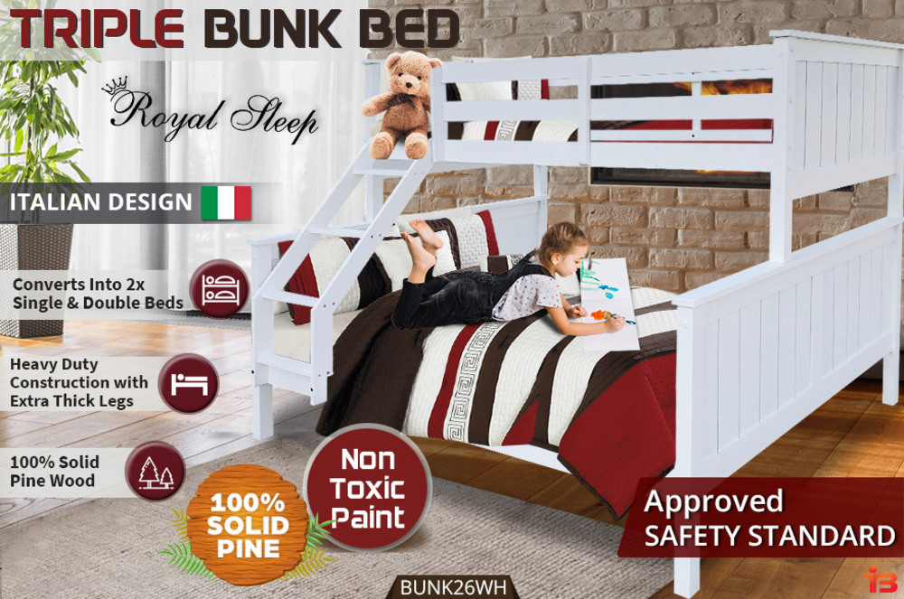 NEW Bunk Bed Double Single Frame Solid Pine Beds Children Bedroom Kids Furniture