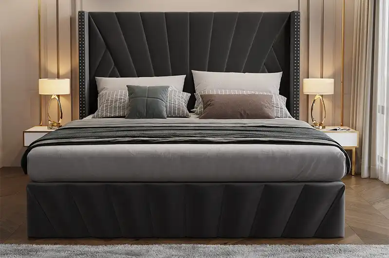 Victoria Queen Bed Frame Gas Lift Storage Base Platform Velvet Grey