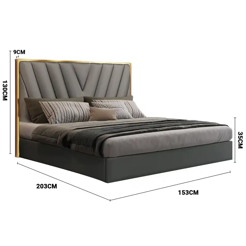 Queen Bed Frame Leather Solid Wooden Base Platform Grey