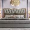 Queen Bed Frame Leather Solid Wooden Base Platform Grey