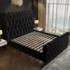 Alexandra Queen Bed Frame Velvet Solid Wooden Base Platform Black