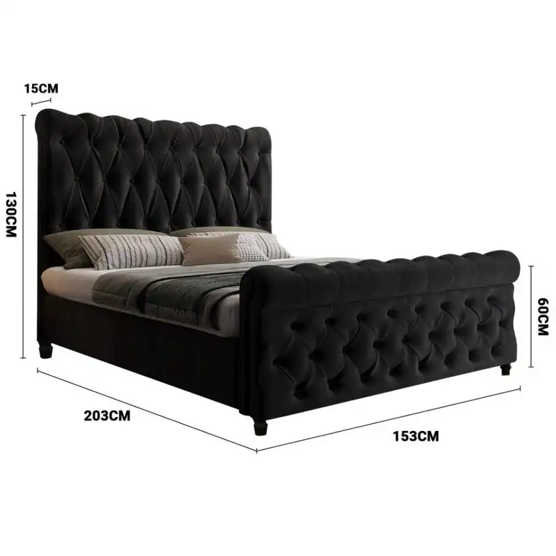 Alexandra Queen Bed Frame Velvet Solid Wooden Base Platform Black