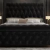 Alexandra Queen Bed Frame Velvet Solid Wooden Base Platform Black