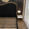Paris Queen Bed Frame Velvet Gas Lift Storage Platform Mirror Black