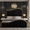 Paris Queen Bed Frame Velvet Gas Lift Storage Platform Mirror Black