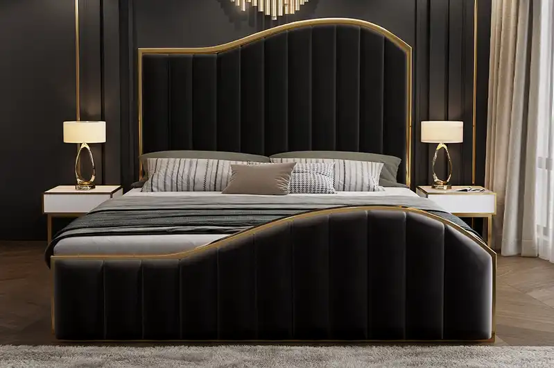 Paris Queen Bed Frame Velvet Gas Lift Storage Platform Mirror Black