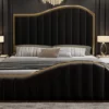 Stella Queen Bed Frame Velvet Solid Wooden Base Platform Black Gold